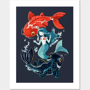 Little Mermaid and Koi Fish Posters and Art